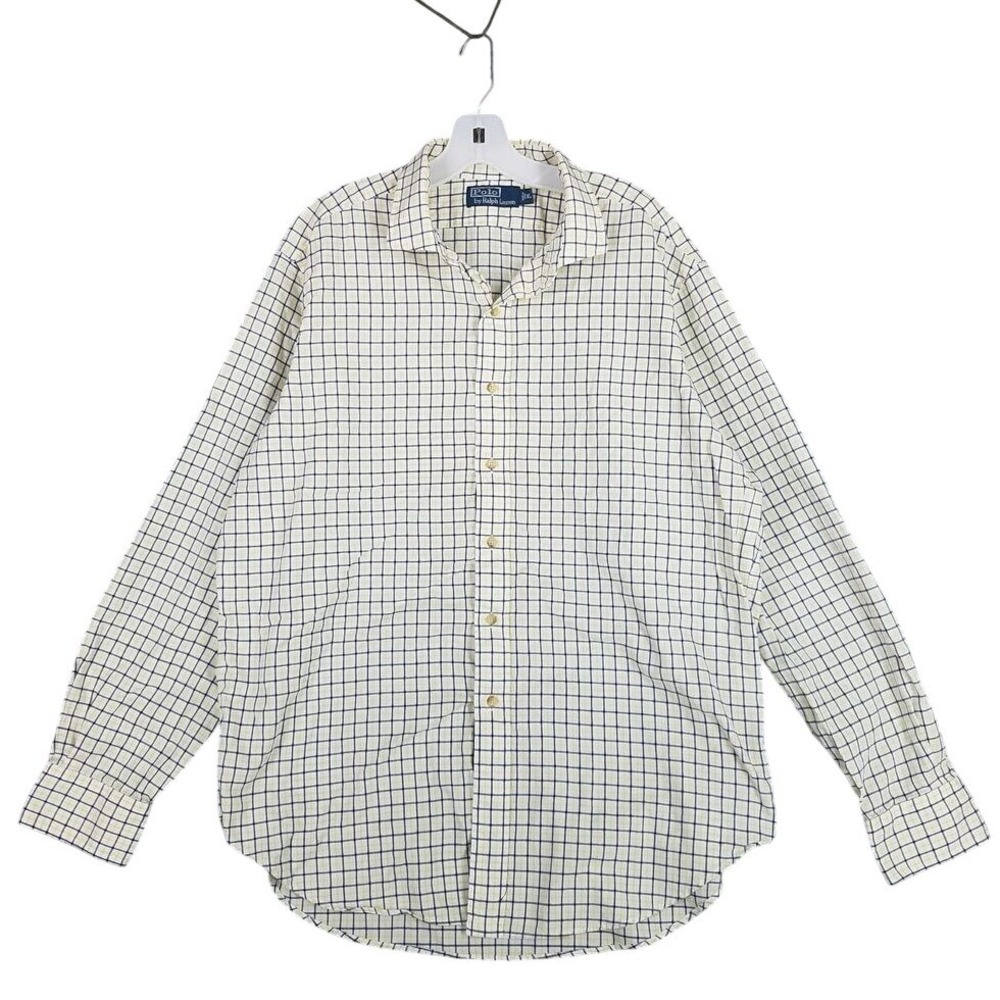 Polo Ralph Lauren Business Casual Yellow Check Dress‎ Shirt Mens XL Cotton